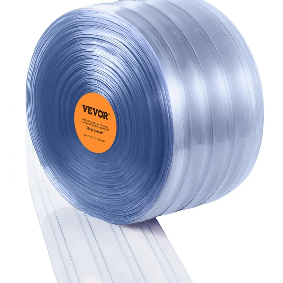 VEVOR Strip Curtain, 164' Length, 8" Width, 0.08" Thickness, Clear Ribbed Plastic Door Strips, PVC Curtain Strip Door Bulk Roll for Warehouses, Factories, Supermarkets, Shopping Malls, Halls, Garages