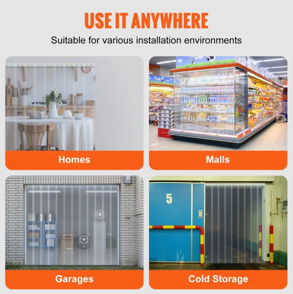 VEVOR Strip Curtain, 164' Length x 8" Width x 0.08" Thickness, Clear PVC Smooth Curtain Strip Door Bulk Roll, Plastic Door Strips for Doorways of Supermarket, Garage, Warehouse, Barn, Pet Animal House