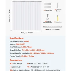 VEVOR Strip Curtain 16PCS, 96" Height, 96" Width, 0.08" Thickness, Clear Smooth Plastic Door Strips with 50% Overlap, PVC Strip Door Curtain Freezer Curtain for Warehouses, Walk in Freezers, Coolers
