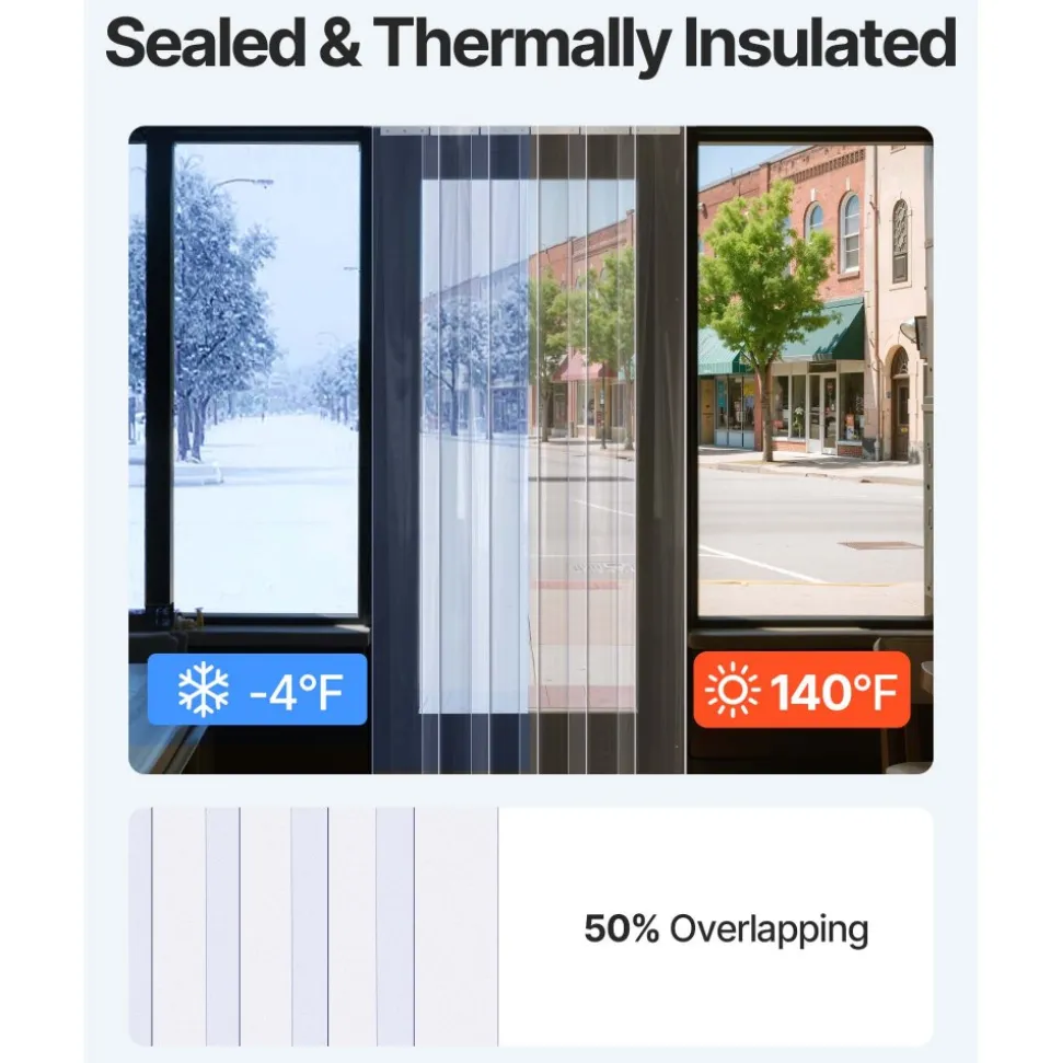 VEVOR Strip Curtain 16PCS, 96" Height, 96" Width, 0.08" Thickness, Clear Smooth Plastic Door Strips with 50% Overlap, PVC Strip Door Curtain Freezer Curtain for Warehouses, Walk in Freezers, Coolers