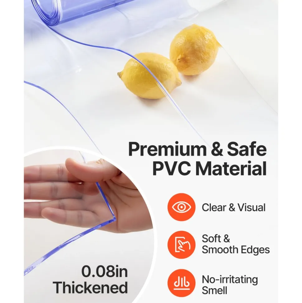 VEVOR Strip Curtain 16PCS, 96" Height, 96" Width, 0.08" Thickness, Clear Smooth Plastic Door Strips with 50% Overlap, PVC Strip Door Curtain Freezer Curtain for Warehouses, Walk in Freezers, Coolers