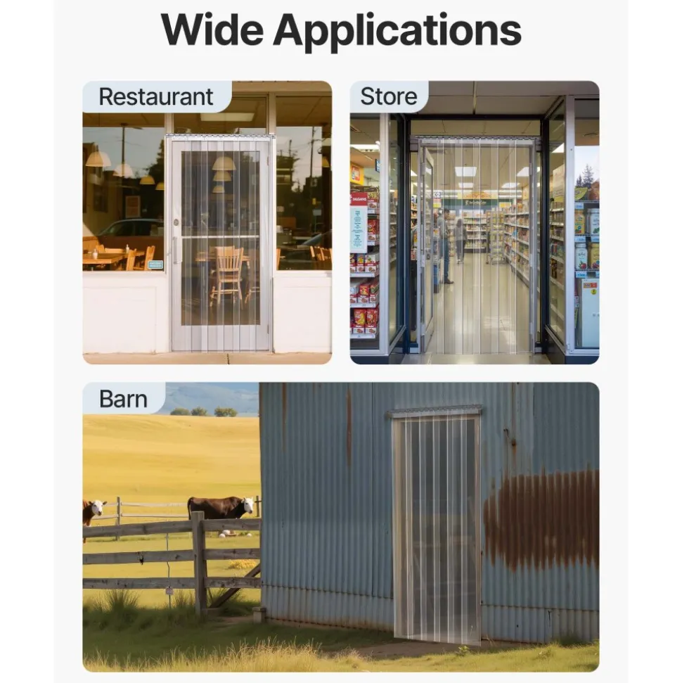 VEVOR Strip Curtain 16PCS, 96" Height, 96" Width, 0.08" Thickness, Clear Smooth Plastic Door Strips with 50% Overlap, PVC Strip Door Curtain Freezer Curtain for Warehouses, Walk in Freezers, Coolers