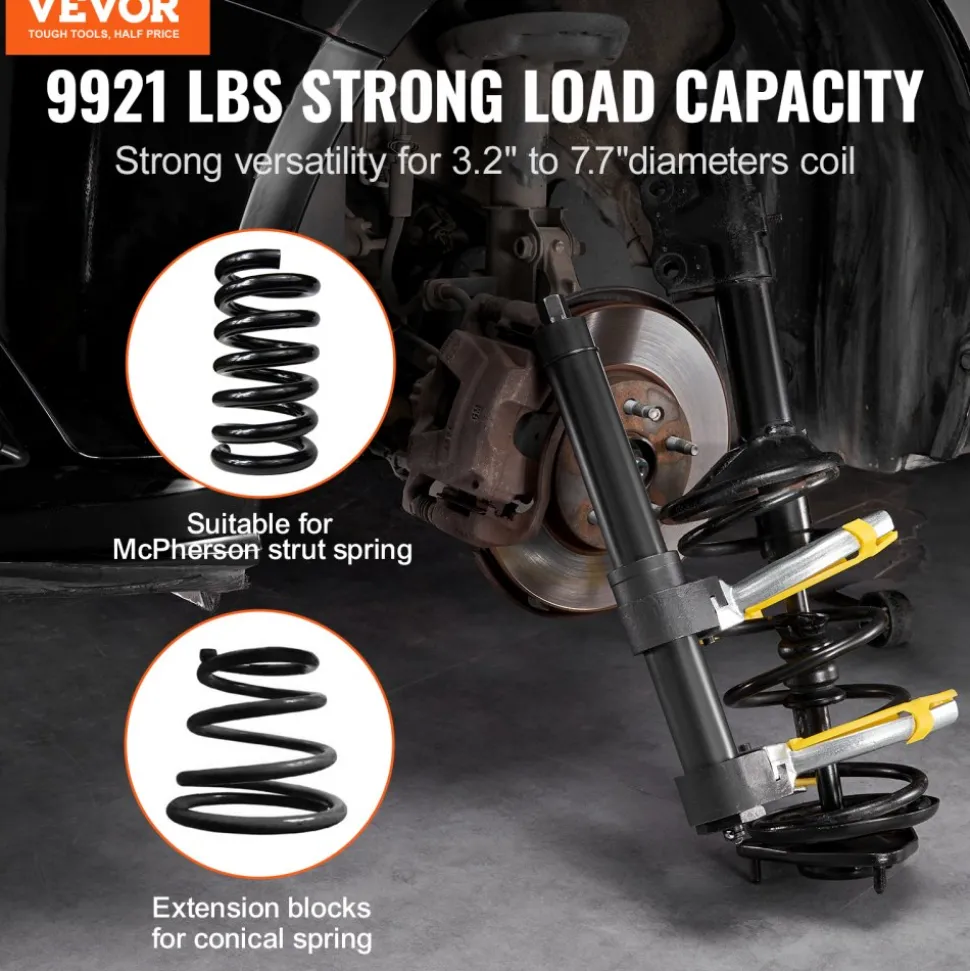 VEVOR Strut Spring Compressor Set, Macpherson Strut Spring Compressor Kit, Interchangeable Fork Strut Coil Extractor Remover Tool, with Yellow Protective Sleeve and Carrying Case