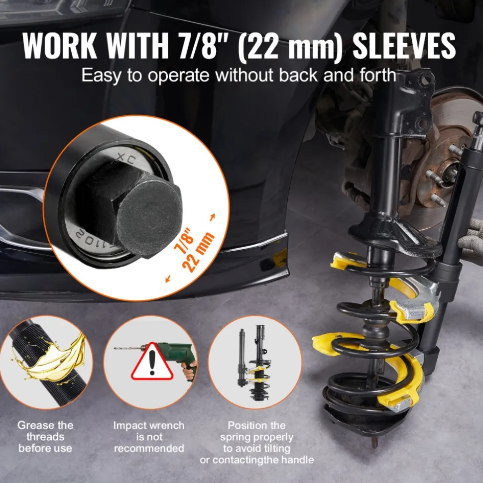 VEVOR Strut Spring Compressor Set, Macpherson Strut Spring Compressor Kit, Interchangeable Fork Strut Coil Extractor Remover Tool, with Yellow Protective Sleeve and Carrying Case