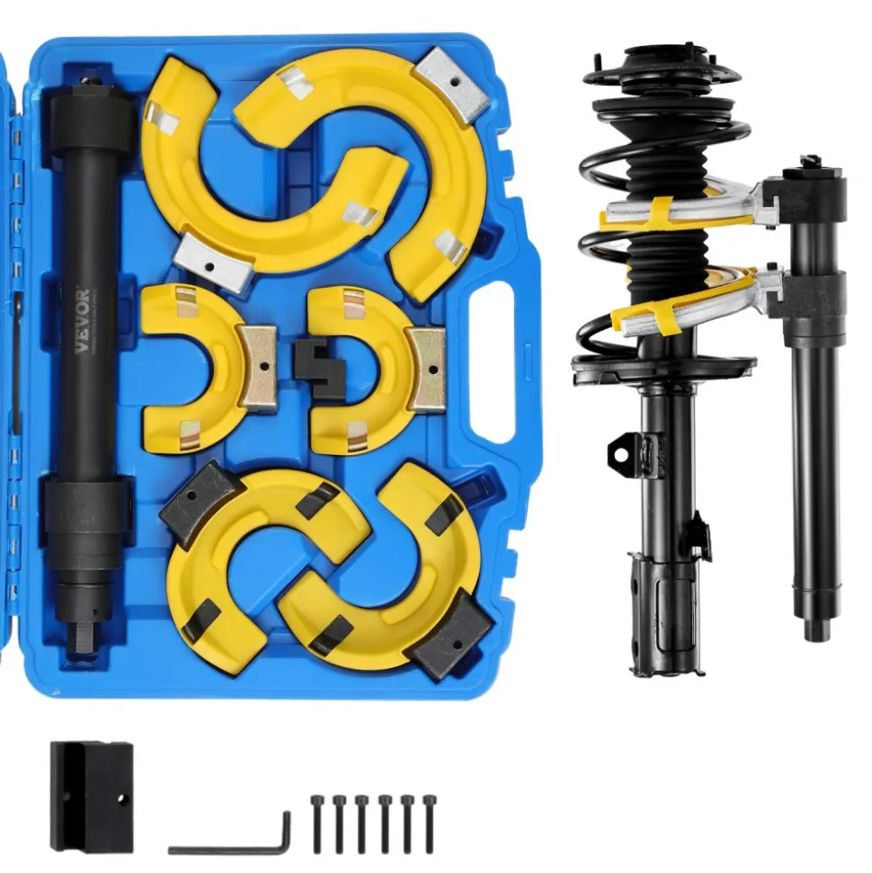 VEVOR Strut Spring Compressor Set, Macpherson Strut Spring Compressor Kit, Interchangeable Fork Strut Coil Extractor Remover Tool, with Yellow Protective Sleeve and Carrying Case