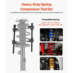 VEVOR Strut Spring Compressor, 2 Pack, Heavy Duty Coil Spring Compressor Tool with 10.4 Inches(256 mm) Range, Compatible with 0.86 inches(22 mm) Hex Sockets, Fit for Car Truck Motorcycle, Black