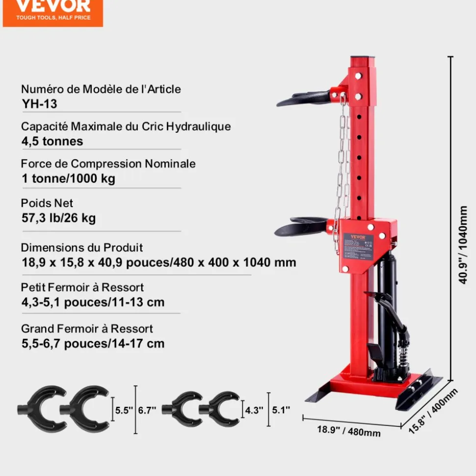 VEVOR Strut Spring Compressor, 4.5 Ton/9920 LBS Hydraulic Jack Capacity, 1 Ton Rated Compression Force, Auto Strut Coil Spring Compressor Tool, Hydraulic Spring Compressor for Strut Spring Removing