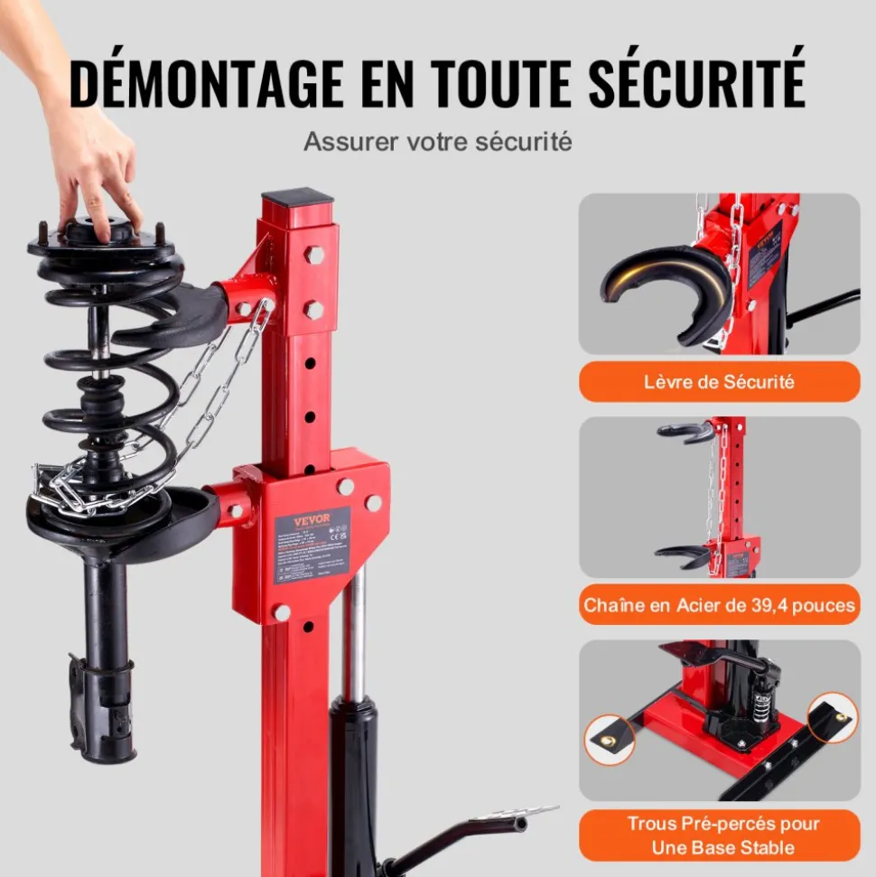 VEVOR Strut Spring Compressor, 4.5 Ton/9920 LBS Hydraulic Jack Capacity, 1 Ton Rated Compression Force, Auto Strut Coil Spring Compressor Tool, Hydraulic Spring Compressor for Strut Spring Removing