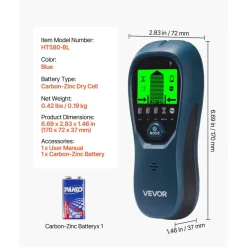 VEVOR Stud Finder Wall Scanner, 5 in 1, Electronic Wall Stud Detector with Smart Sensor, High-Definition LCD Display and Audio Alarm, for the Center and Edge of Metal, AC Wire, Joists, Pipes, Blue