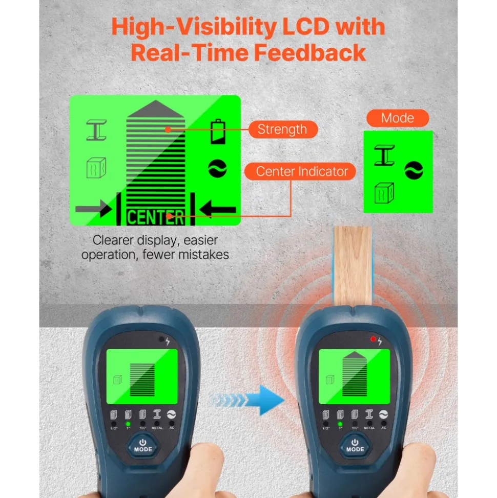 VEVOR Stud Finder Wall Scanner, 5 in 1, Electronic Wall Stud Detector with Smart Sensor, High-Definition LCD Display and Audio Alarm, for the Center and Edge of Metal, AC Wire, Joists, Pipes, Blue
