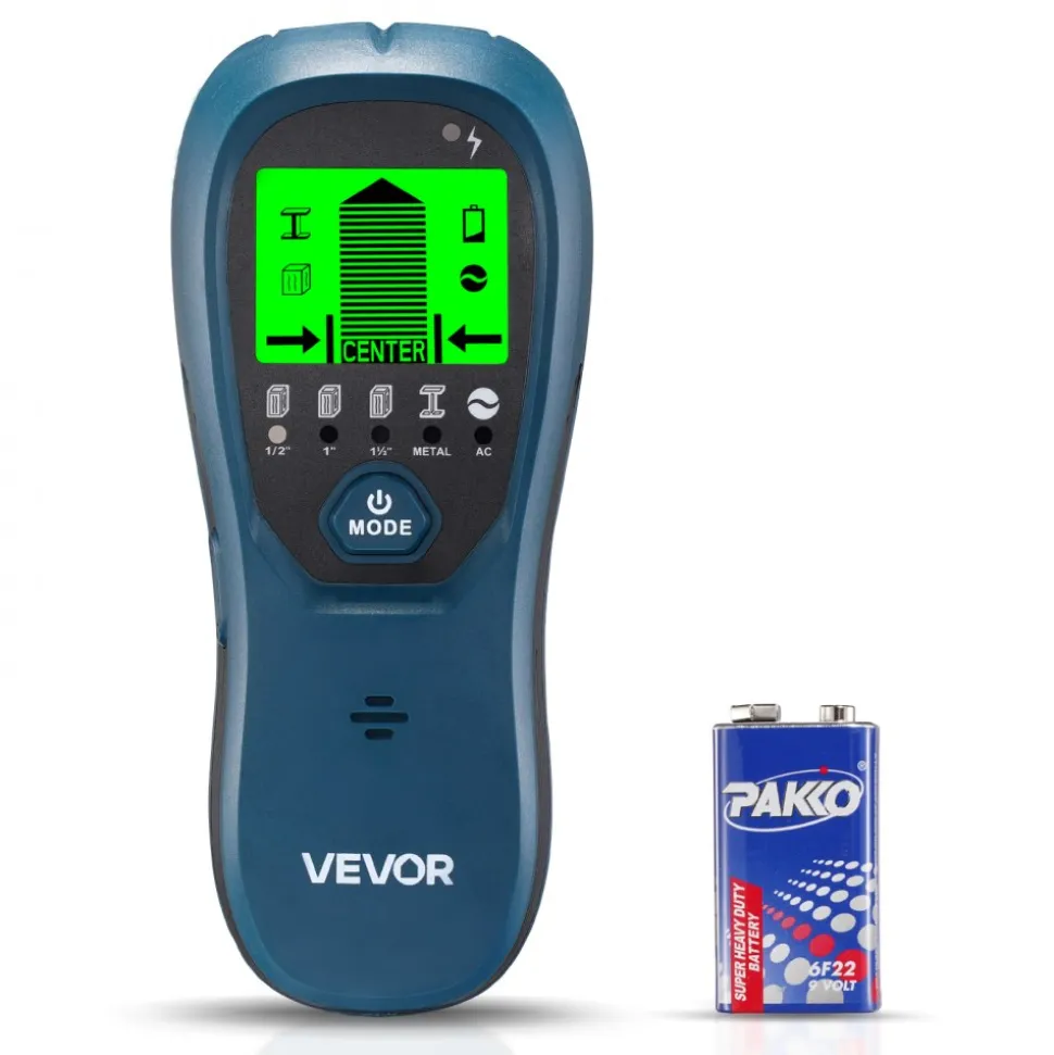 VEVOR Stud Finder Wall Scanner, 5 in 1, Electronic Wall Stud Detector with Smart Sensor, High-Definition LCD Display and Audio Alarm, for the Center and Edge of Metal, AC Wire, Joists, Pipes, Blue