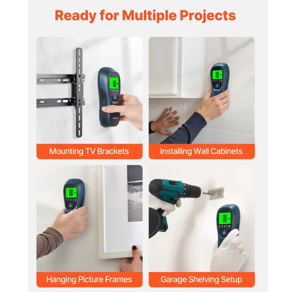 VEVOR Stud Finder Wall Scanner, 5 in 1, Electronic Wall Stud Detector with Smart Sensor, High-Definition LCD Display and Audio Alarm, for the Center and Edge of Metal, AC Wire, Joists, Pipes, Blue