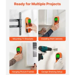 VEVOR Stud Finder Wall Scanner, 5 in 1, Electronic Wall Stud Detector with Smart Sensor, High-Definition LCD Display and Audio Alarm, for the Center and Edge of Metal, AC Wire, Joists, Pipes, Orange