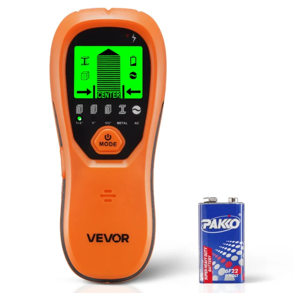 VEVOR Stud Finder Wall Scanner, 5 in 1, Electronic Wall Stud Detector with Smart Sensor, High-Definition LCD Display and Audio Alarm, for the Center and Edge of Metal, AC Wire, Joists, Pipes, Orange