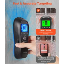 VEVOR Stud Finder Wall Scanner, 5 in 1, Electronic Wall Stud Detector with Smart Sensor, High-Definition LCD Display and Audio Alarm, for the Center and Edge of Metal, AC Wire, Joists, Pipes, Black