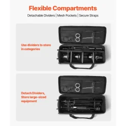 VEVOR Studio Equipment Trolley Case, 39.37 x 14.96 x 12.60 in / 100 x 38 x 32 cm, Rolling Camera Bag, Carrying Bag with Wheels Straps Padded Compartment Handle, for Light Stands, Tripods, Telescopes