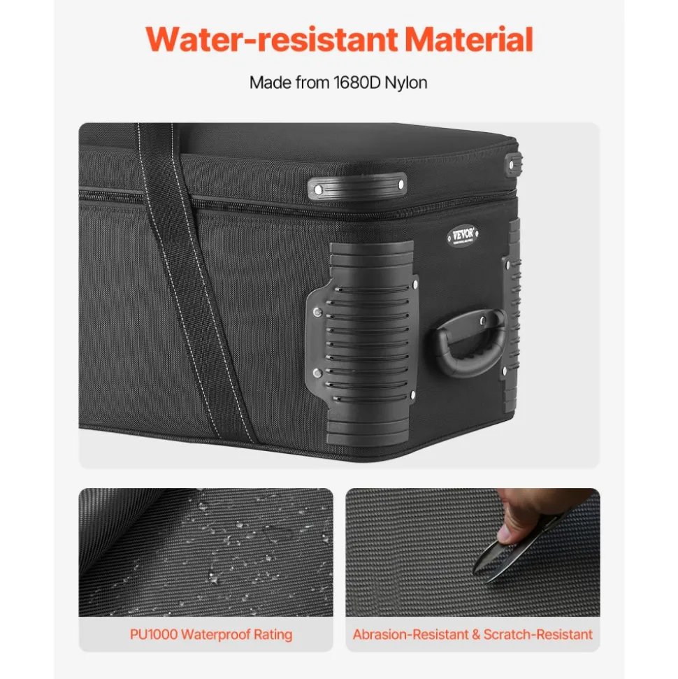 VEVOR Studio Equipment Trolley Case, 46.46 x 14.57 x 11.81 in / 118 x 37 x 30 cm, Rolling Camera Bag, Carrying Bag with Wheels Straps Padded Compartment Handle, for Light Stands, Tripods, Telescopes