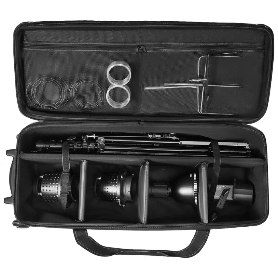 VEVOR Studio Equipment Trolley Case, 46.46 x 14.57 x 11.81 in / 118 x 37 x 30 cm, Rolling Camera Bag, Carrying Bag with Wheels Straps Padded Compartment Handle, for Light Stands, Tripods, Telescopes