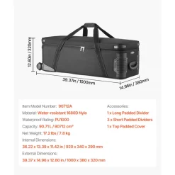 VEVOR Studio Equipment Trolley Case, 46.46 x 14.57 x 11.81 in / 118 x 37 x 30 cm, Rolling Camera Bag, Carrying Bag with Wheels Straps Padded Compartment Handle, for Light Stands, Tripods, Telescopes