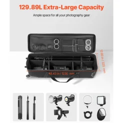 VEVOR Studio Equipment Trolley Case, 51.57 x 14.37 x 14.96 in / 131 x 36.5 x 38 cm, Rolling Camera Bag, Carrying Bag with Wheels Straps Padded Compartment Handle, for Light Stands, Tripods, Telescopes