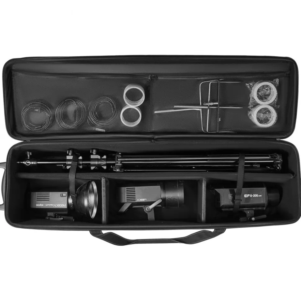 VEVOR Studio Equipment Trolley Case, 51.57 x 14.37 x 14.96 in / 131 x 36.5 x 38 cm, Rolling Camera Bag, Carrying Bag with Wheels Straps Padded Compartment Handle, for Light Stands, Tripods, Telescopes