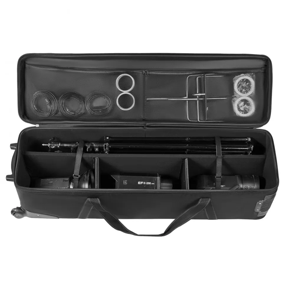 VEVOR Studio Equipment Trolley Case, 51.57 x 14.37 x 14.96 in / 131 x 36.5 x 38 cm, Rolling Camera Bag, Carrying Bag with Wheels Straps Padded Compartment Handle, for Light Stands, Tripods, Telescopes