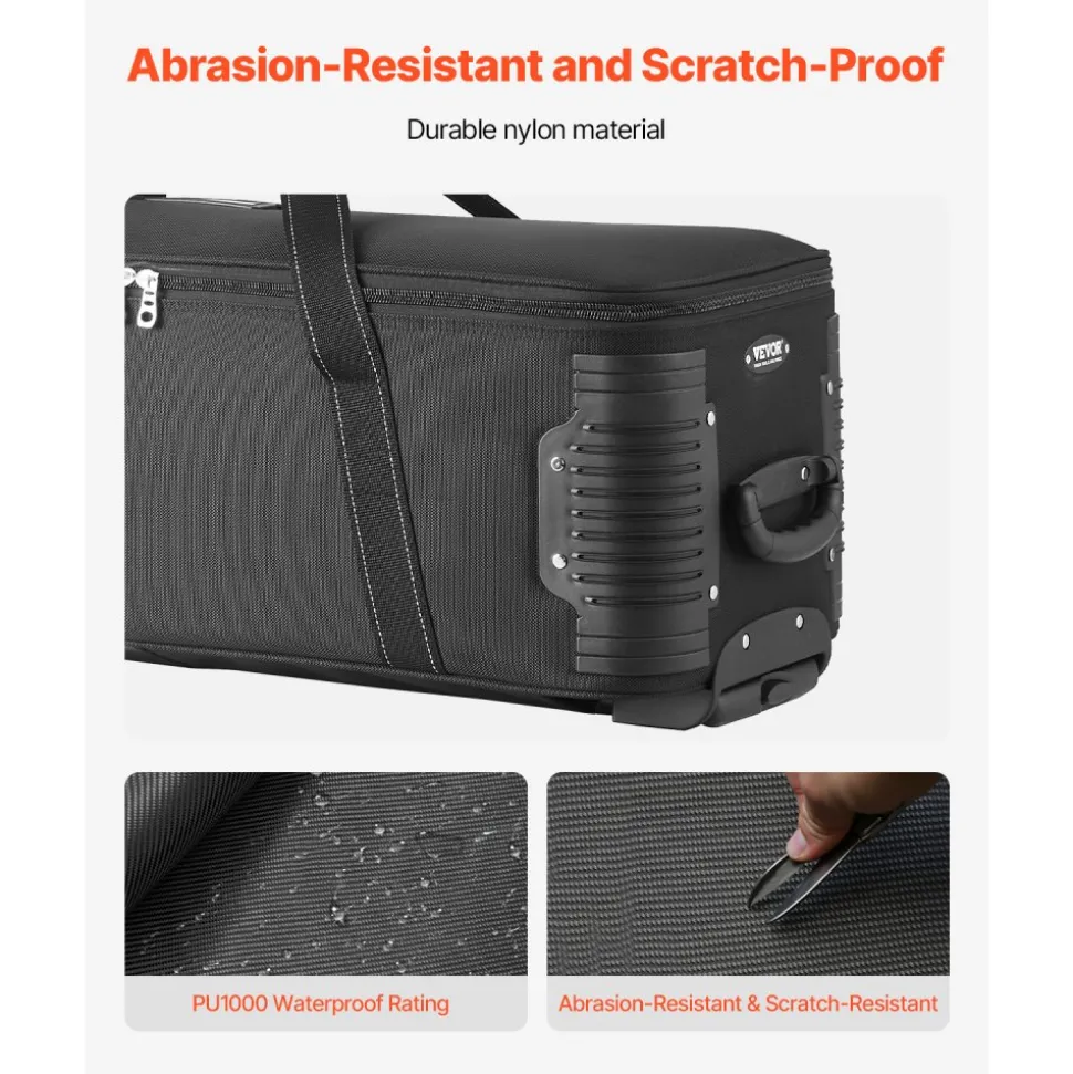 VEVOR Studio Equipment Trolley Case, 35.83 x 11.81 x 14 in / 91 x 30 x 35.5 cm, Rolling Camera Bag, Carrying Bag with Wheels Straps Padded Compartment Handle, for Light Stands, Tripods, Telescopes