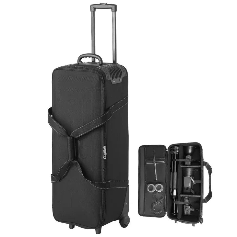 VEVOR Studio Equipment Trolley Case, 35.83 x 11.81 x 14 in / 91 x 30 x 35.5 cm, Rolling Camera Bag, Carrying Bag with Wheels Straps Padded Compartment Handle, for Light Stands, Tripods, Telescopes