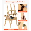 VEVOR Studio H-Frame Easel Holds Canvas Up to 35.43" Solid Beech Wood Frame, For Artists Painting, Adjustable Height & Angle, Multi-Function Wooden Art Easel with Storage Box & Trays, Natural Color