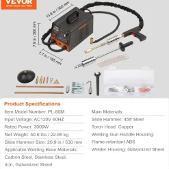 VEVOR Stud Welder Dent Repair Kit, 3KW Spot Welder Dent Puller with 6 Welding Modes, Auto Body Spot Welding Dent Puller Machine & 16 Types of Welding Accessories for Car, Truck, Motorcycle Dent Repair