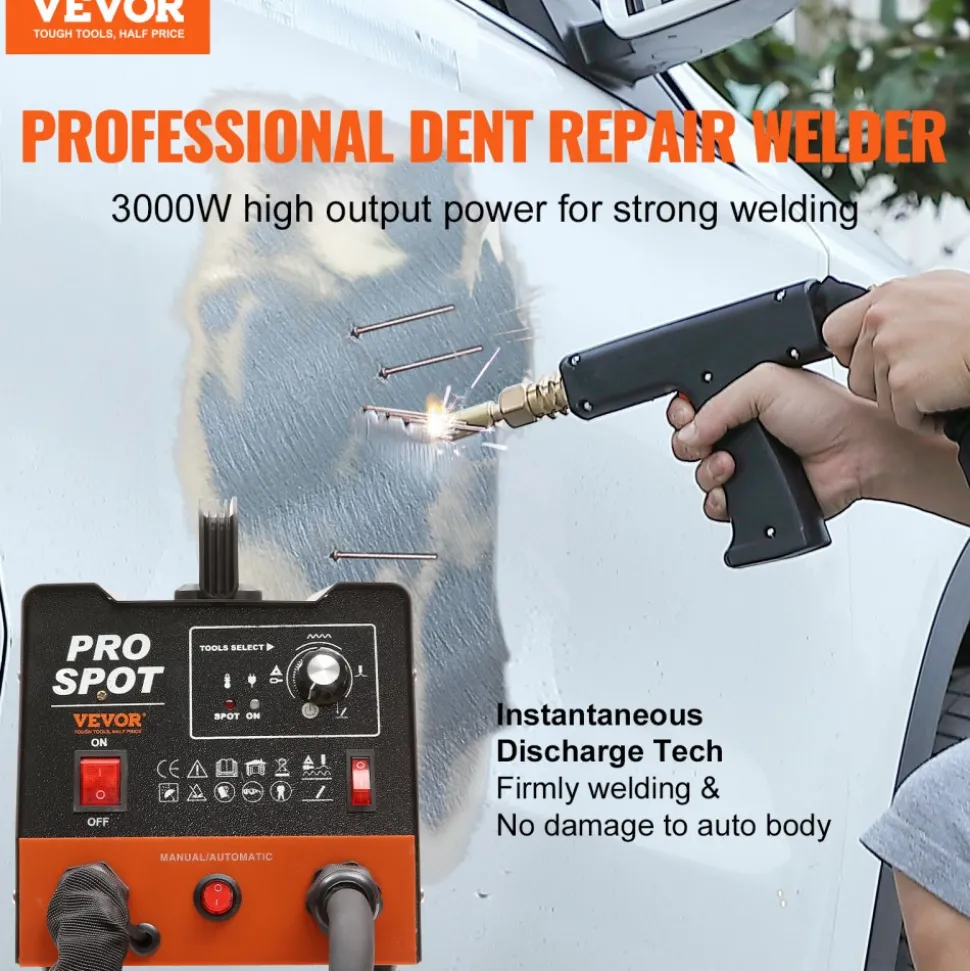 VEVOR Stud Welder Dent Repair Kit, 3KW Spot Welder Dent Puller with 6 Welding Modes, Auto Body Spot Welding Dent Puller Machine & 16 Types of Welding Accessories for Car, Truck, Motorcycle Dent Repair