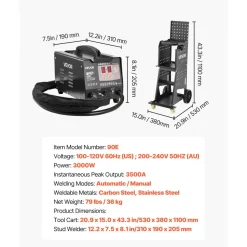 VEVOR Stud Welder Dent Repair Kit & Welding Cart, 3KW Spot Welder with 2 Welding Guns and 7 Modes, 110V Auto Body Spot Welding Dent Repair Machine for Steel Panel Repair