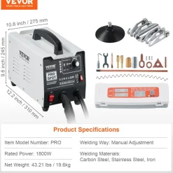 VEVOR Stud Welder Dent Repair Kit, 1.8KW Spot Welder Dent Puller with Auto/Manual Welding & 7 Versatile Modes, 110V Auto Body Spot Welding Dent Puller Machine for Car, Truck Dent Repair
