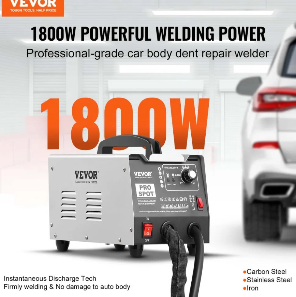 VEVOR Stud Welder Dent Repair Kit, 1.8KW Spot Welder Dent Puller with Auto/Manual Welding & 7 Versatile Modes, 110V Auto Body Spot Welding Dent Puller Machine for Car, Truck Dent Repair