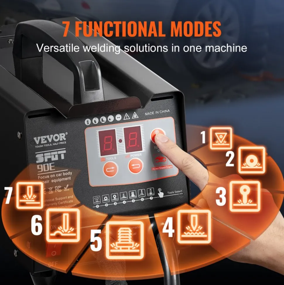 VEVOR Stud Welder Dent Repair Kit, 220V 3KW Spot Welder Dent Puller with Auto/Manual Welding & 7 Versatile Modes, Auto Body Spot Welding Dent Puller Machine for Car, Truck Dent Repair