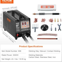 VEVOR Stud Welder Dent Repair Kit, 220V 3KW Spot Welder Dent Puller with Auto/Manual Welding & 7 Versatile Modes, Auto Body Spot Welding Dent Puller Machine for Car, Truck Dent Repair