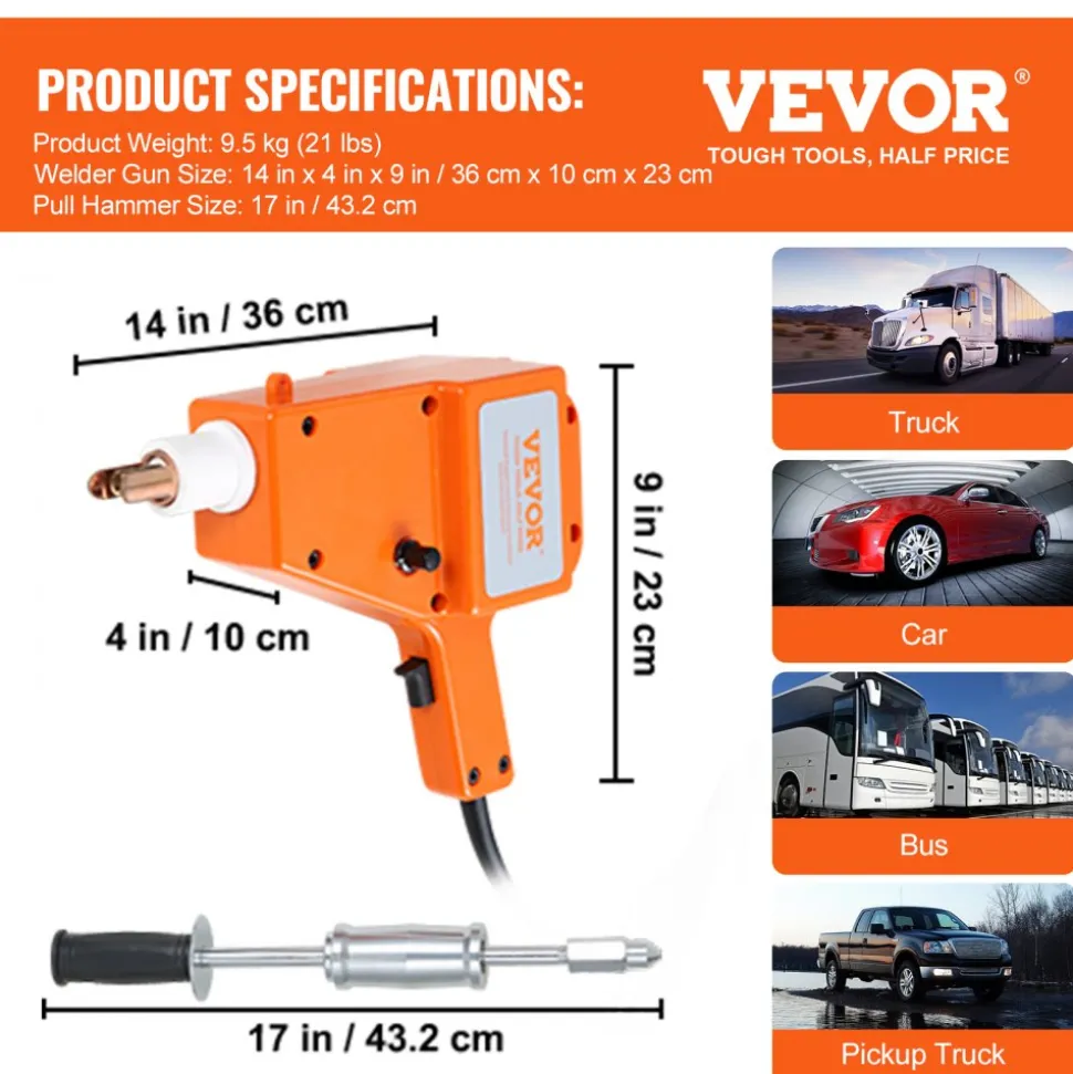 VEVOR Stud Welder Kit, 1600A Stud Welder Dent Repair Kit, 800VA Spot Welder Stud, 110V Welder Stud Kit, Stud Gun Dent Puller Kit with Complete Accessories, Dent Welder Repair for Auto Body Repairing