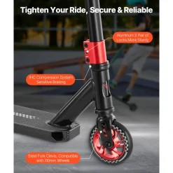 VEVOR Stunt Scooter, Pro Complete Trick Scooters for Kids Ages 11-13 Years, Teens, Adults, Boys, and Girls, Freestyle Street Rider for Intermediate and Beginner, Double Layer Lightweight Aluminum Deck