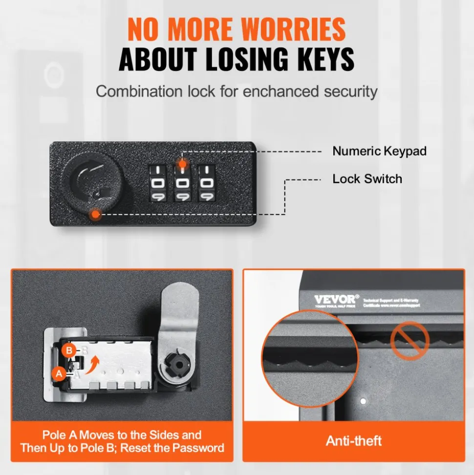 VEVOR Sturdy Metal Key Locker, Combo Lock, Mountable on Wall, 12'', Charcoal Gray, Ensures Safe Keeping of Mail and Keys