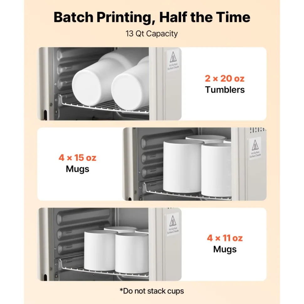 VEVOR Sublimation Oven Machine, 13 Qt, Fits 20oz Tumblers, with 50 Shrink Films, 1 Tape and 2 Heat Gloves, Oven for Sublimation Blank Tumblers, Mugs, Bowls, Off-White