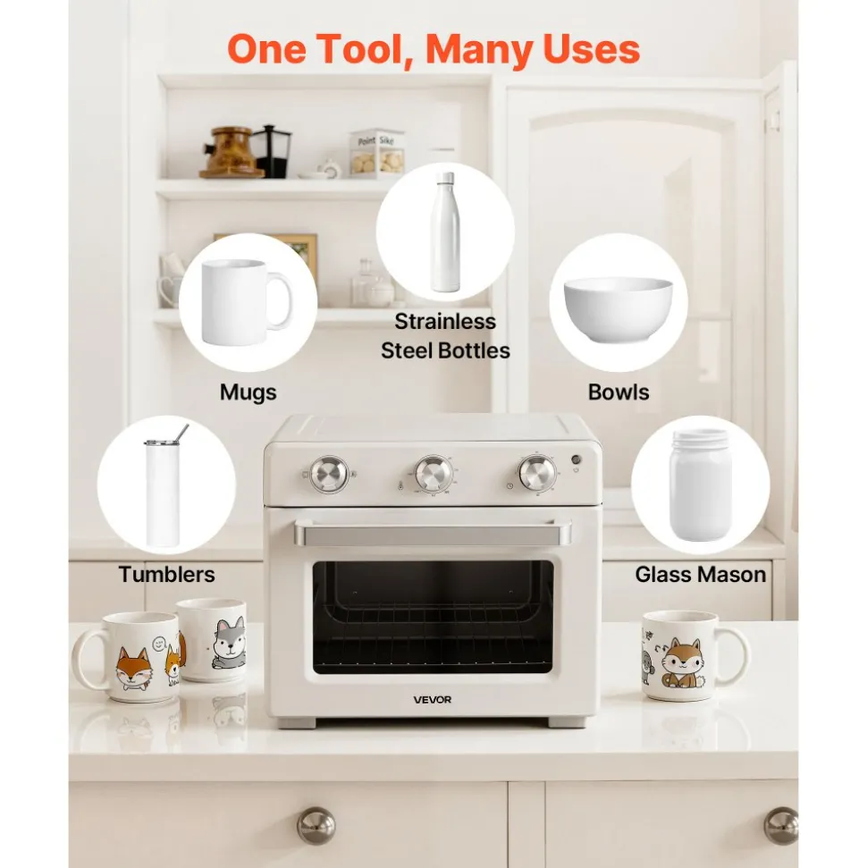 VEVOR Sublimation Oven Machine, 26 Qt, Fits 40oz Tumblers, with 50 Shrink Films, 1 Tape and 2 Heat Gloves, 360° Turbo Convection for Sublimation Blank Tumblers, Mugs, Bowls, Off-White