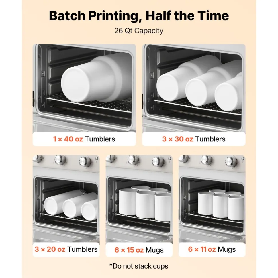VEVOR Sublimation Oven Machine, 26 Qt, Fits 40oz Tumblers, with 50 Shrink Films, 1 Tape and 2 Heat Gloves, 360° Turbo Convection for Sublimation Blank Tumblers, Mugs, Bowls, Off-White
