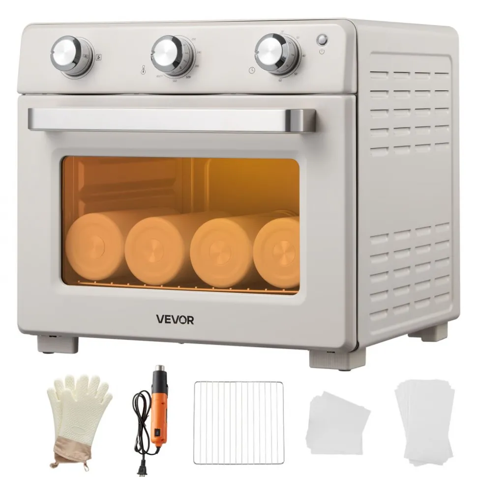 VEVOR Sublimation Oven Machine, 26 Qt, Fits 40oz Tumblers, with 1 Heat Air Gun, 50 Shrink Films, 1 Tape and 2 Heat Gloves, 360° Turbo Convection for Sublimation Blank Tumblers, Mugs, Bowls, Off-White