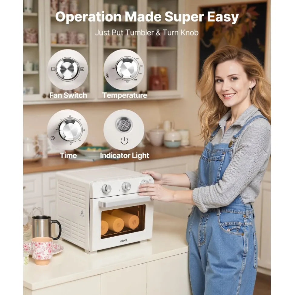 VEVOR Sublimation Oven Machine, 26 Qt, Fits 40oz Tumblers, with 1 Heat Air Gun, 50 Shrink Films, 1 Tape and 2 Heat Gloves, 360° Turbo Convection for Sublimation Blank Tumblers, Mugs, Bowls, Off-White