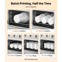 VEVOR Sublimation Oven Machine, 26 Qt, Fits 40oz Tumblers, with 1 Heat Air Gun, 50 Shrink Films, 1 Tape and 2 Heat Gloves, 360° Turbo Convection for Sublimation Blank Tumblers, Mugs, Bowls, Off-White