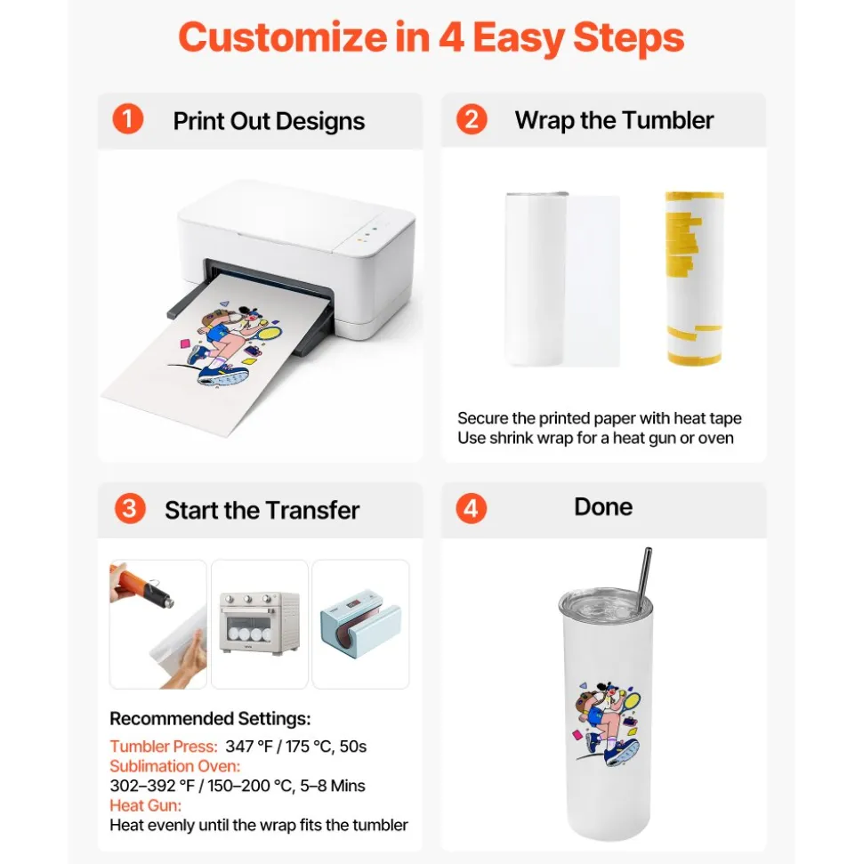 VEVOR Sublimation Tumblers, 4 Pack, 20 oz Skinny Straight Tumblers Bulk, Stainless Steel Sublimation Cups with Lids and Straws, Double Wall Insulated Tumbler Blank, for DIY Personalized Customization