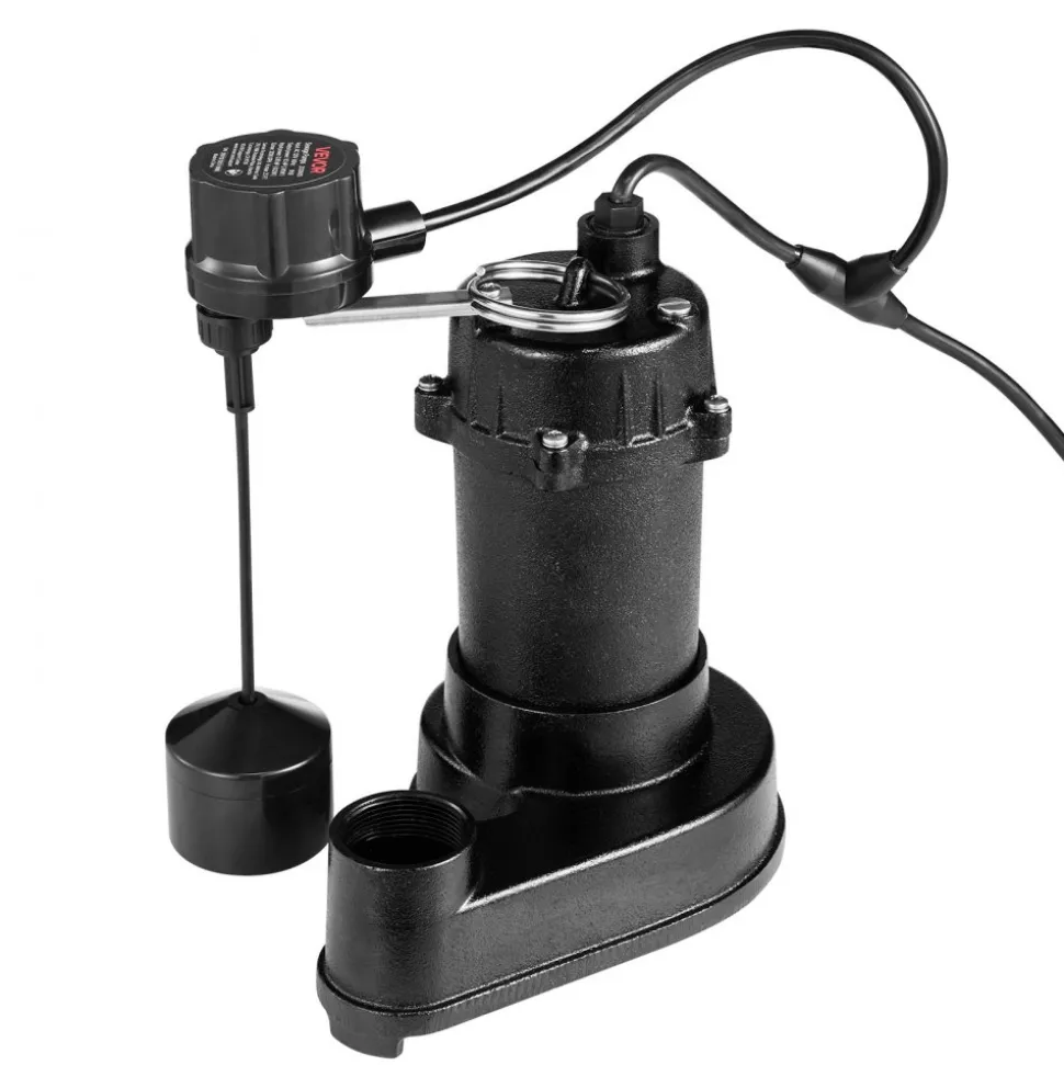 VEVOR Submersible Sewage Pump, 1/2 HP, 4800 GPH Cast Iron Sewage/Effluent Pump with Automatic Tethered Float Switch, 2-Inch NPT Discharge, 120V, 20 ft Max Lift, for Basement, Septic Tank, Residential