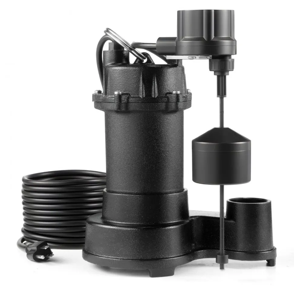 VEVOR Submersible Sewage Pump, 1/2 HP, 4800 GPH Cast Iron Sewage/Effluent Pump with Automatic Tethered Float Switch, 2-Inch NPT Discharge, 120V, 20 ft Max Lift, for Basement, Septic Tank, Residential