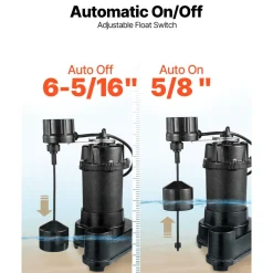 VEVOR Submersible Sewage Pump, 1/2 HP, 4800 GPH Cast Iron Sewage/Effluent Pump with Automatic Tethered Float Switch, 2-Inch NPT Discharge, 120V, 20 ft Max Lift, for Basement, Septic Tank, Residential