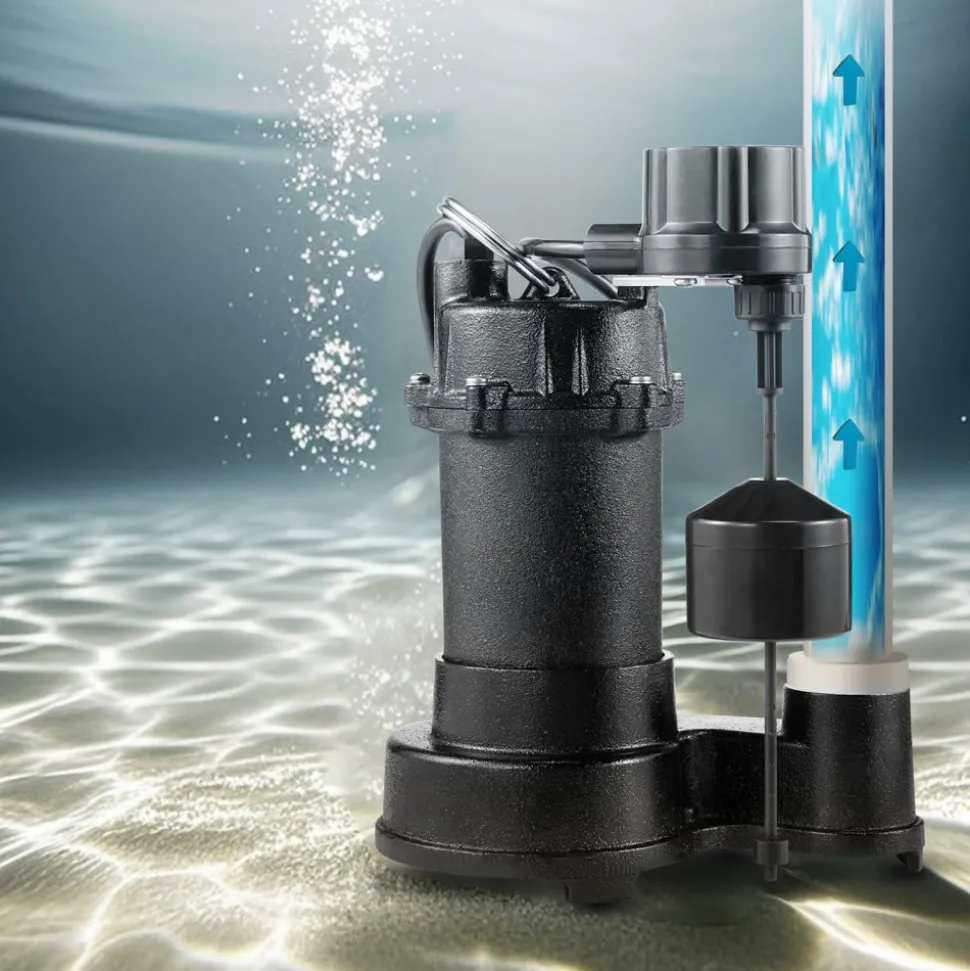VEVOR Submersible Sewage Pump, 1/2 HP, 4800 GPH Cast Iron Sewage/Effluent Pump with Automatic Tethered Float Switch, 2-Inch NPT Discharge, 120V, 20 ft Max Lift, for Basement, Septic Tank, Residential
